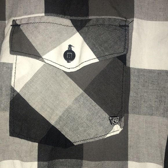 Ocean Current Black and white Greyscale Plaid Longsleeve Button Up Shirt - Picture 3 of 6